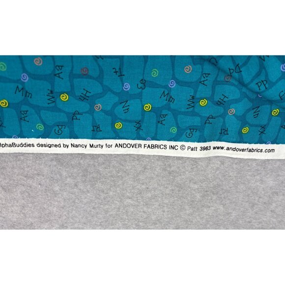Alphabet Letters Cotton Fabric Half Yard Blue Quirky Typography Design - Picture 3 of 7
